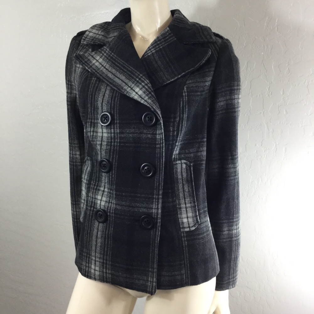 Old Navy Grey Plaid Pea Coat - Picture 4 of 8
